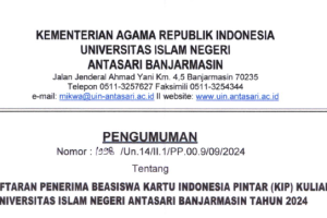 Pengumuman pendaftaran beasiswa KIP Kuliah UIN Antasari Tahun 2024