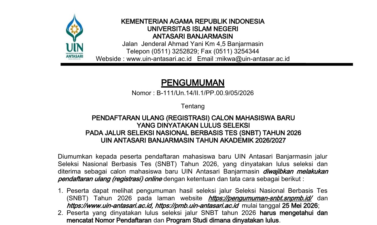 Skrinsut untuk Pengumuman Daftar Ulang SNBT 2026